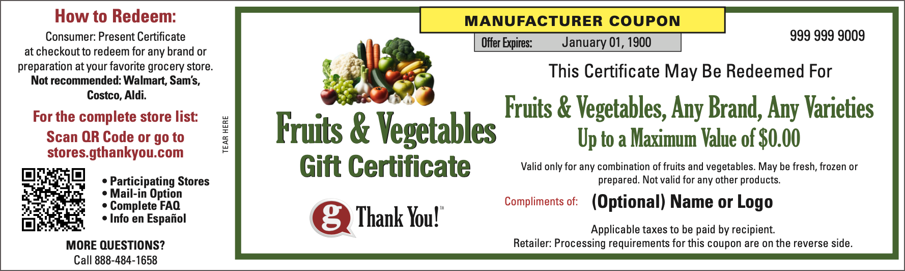 gThankYou! Fruits & Vegetables Gift Certificates can be personalized – for free!